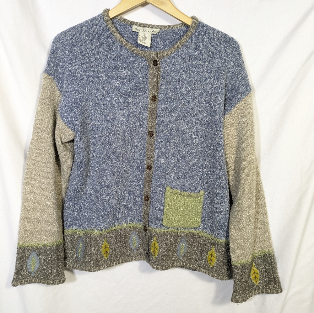 David Brooks Granny-core Fall Theme‎ Cardigan, Neutral, Soft, Sz L
